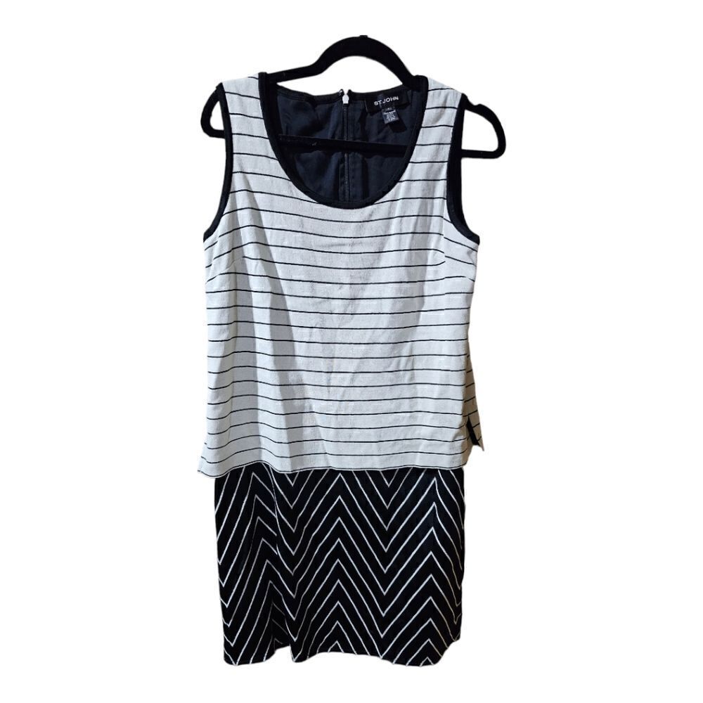 ST. JOHN‎ CAVIAR Striped Popover Mod Dress - Size 4